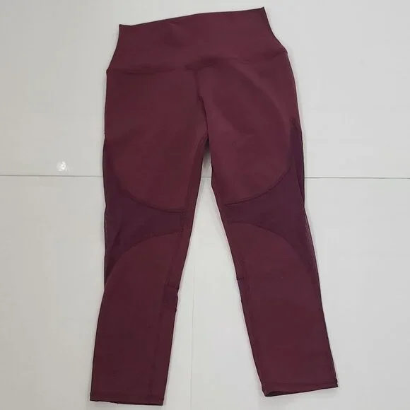 ALO Yoga Mesh Detail Cropped Leggings‎ High Waist Maroon Red Size Small - Picture 3 of 8